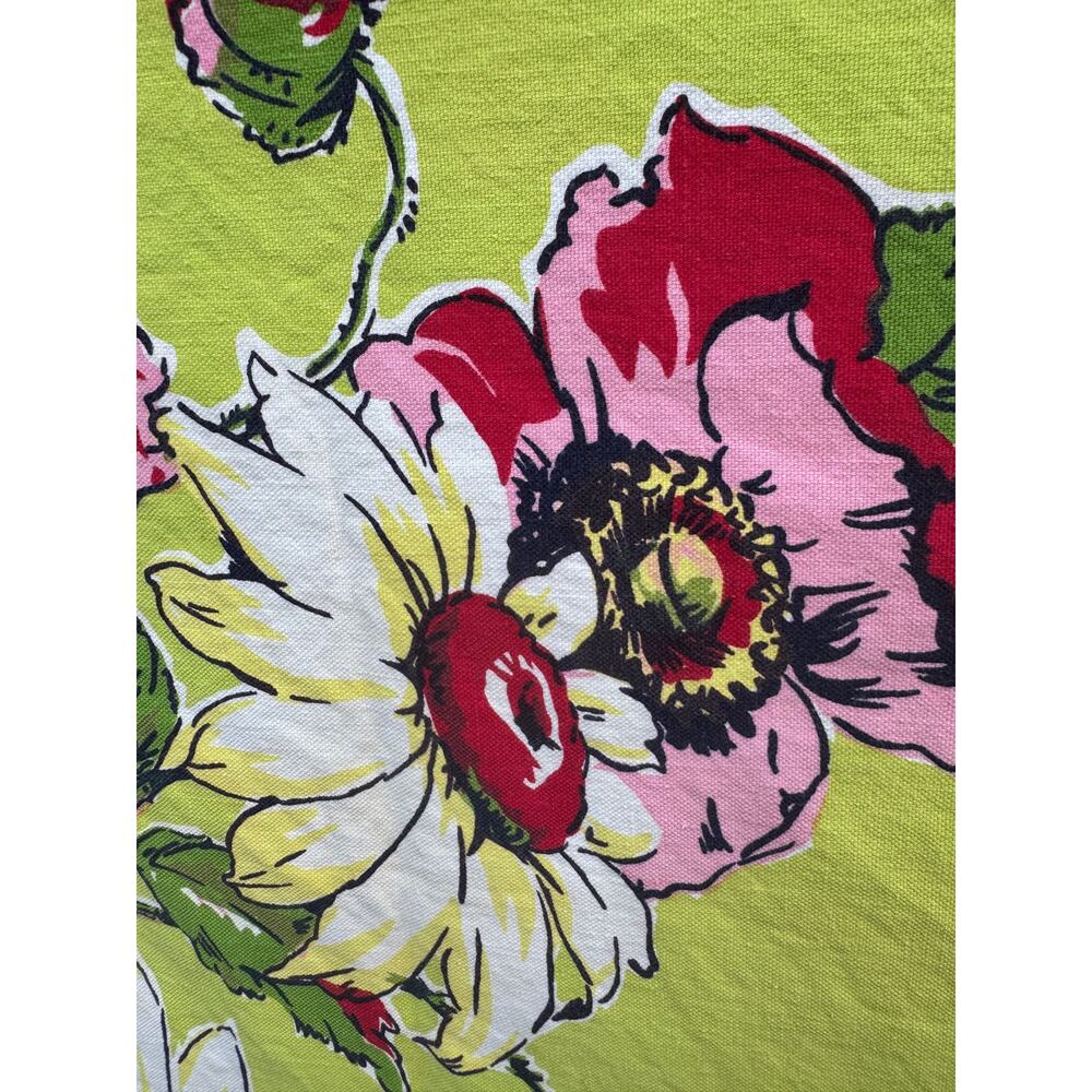 Vtg 1950s Floral Cotton Tablecloth Chartreuse Lime Green Red Pink Retro 52x64 - Picture 3 of 6